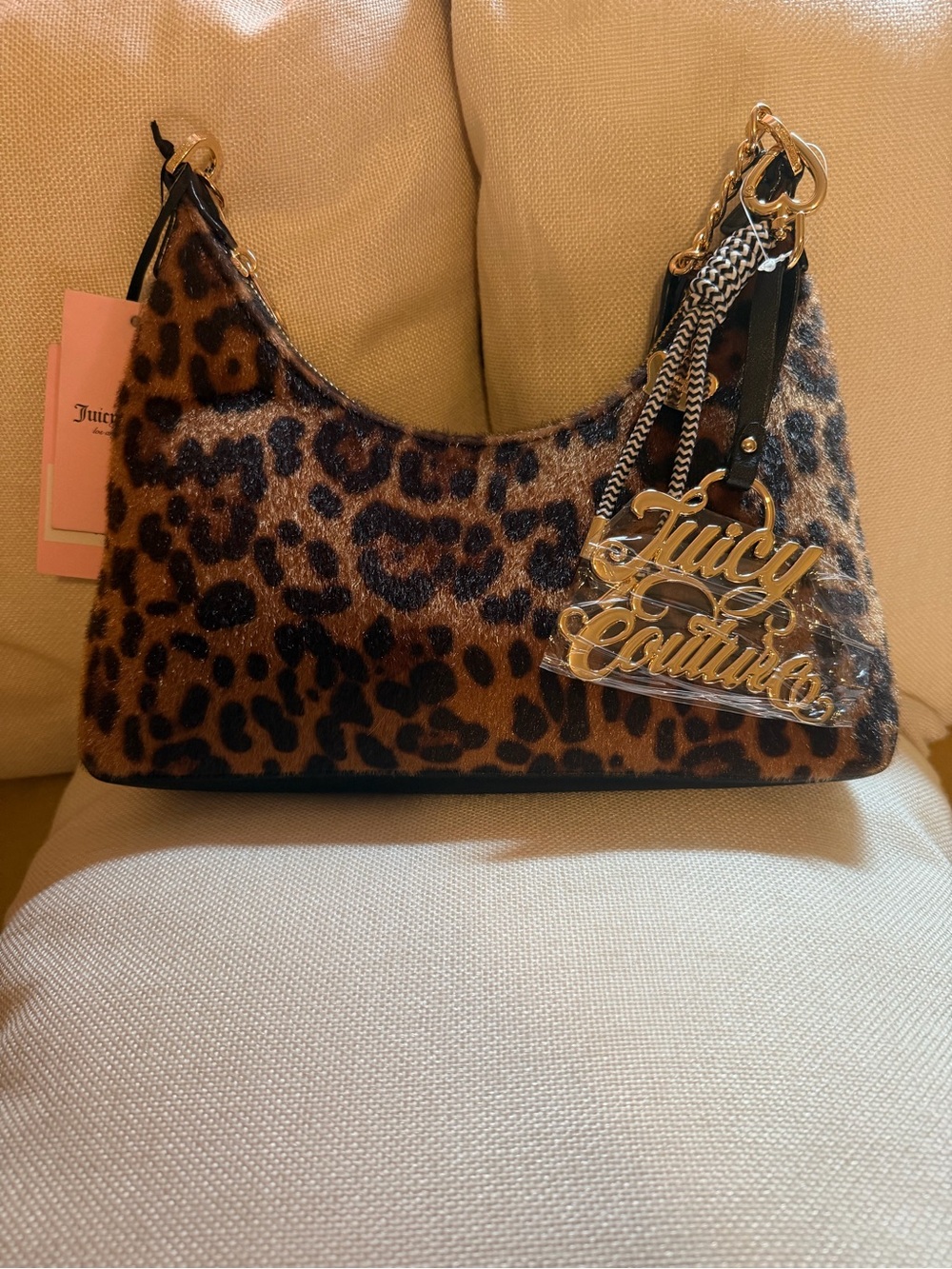 Juicy Couture Leopard-Print Shoulder Bag with Gold Logo Charm